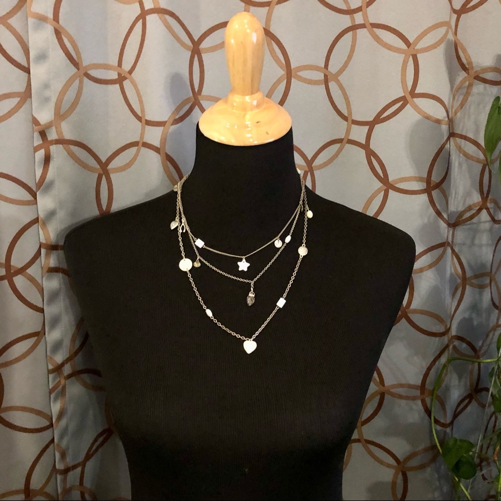 American Eagle Silver Tone Beaded / Charm Necklace